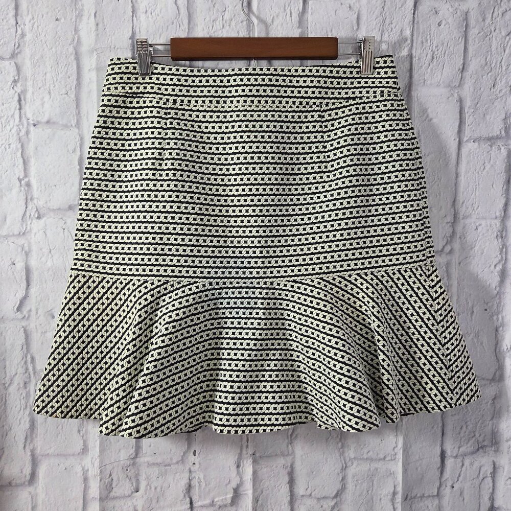 Banana Republic Size 8 Black White Chain Print Flounce Skirt Preppy Ruffle